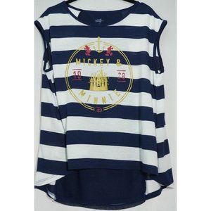 Disneyland L Mickey Minnie Mouse Navy White Sleeveless Top Shirt